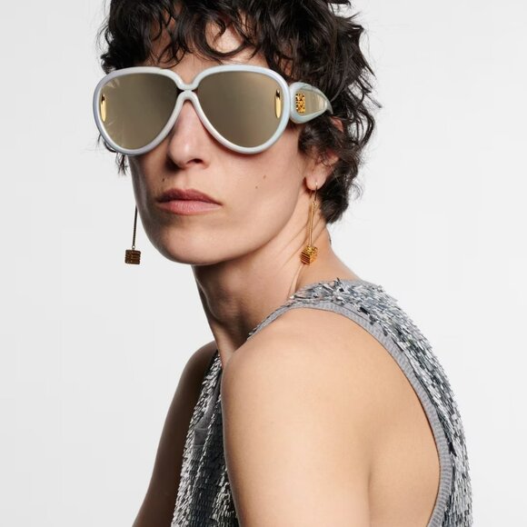 Loewe X PAULA'S IBIZA Men Sunglasses White Gold Mirror Pilot LW40132I 24C - Picture 10 of 11